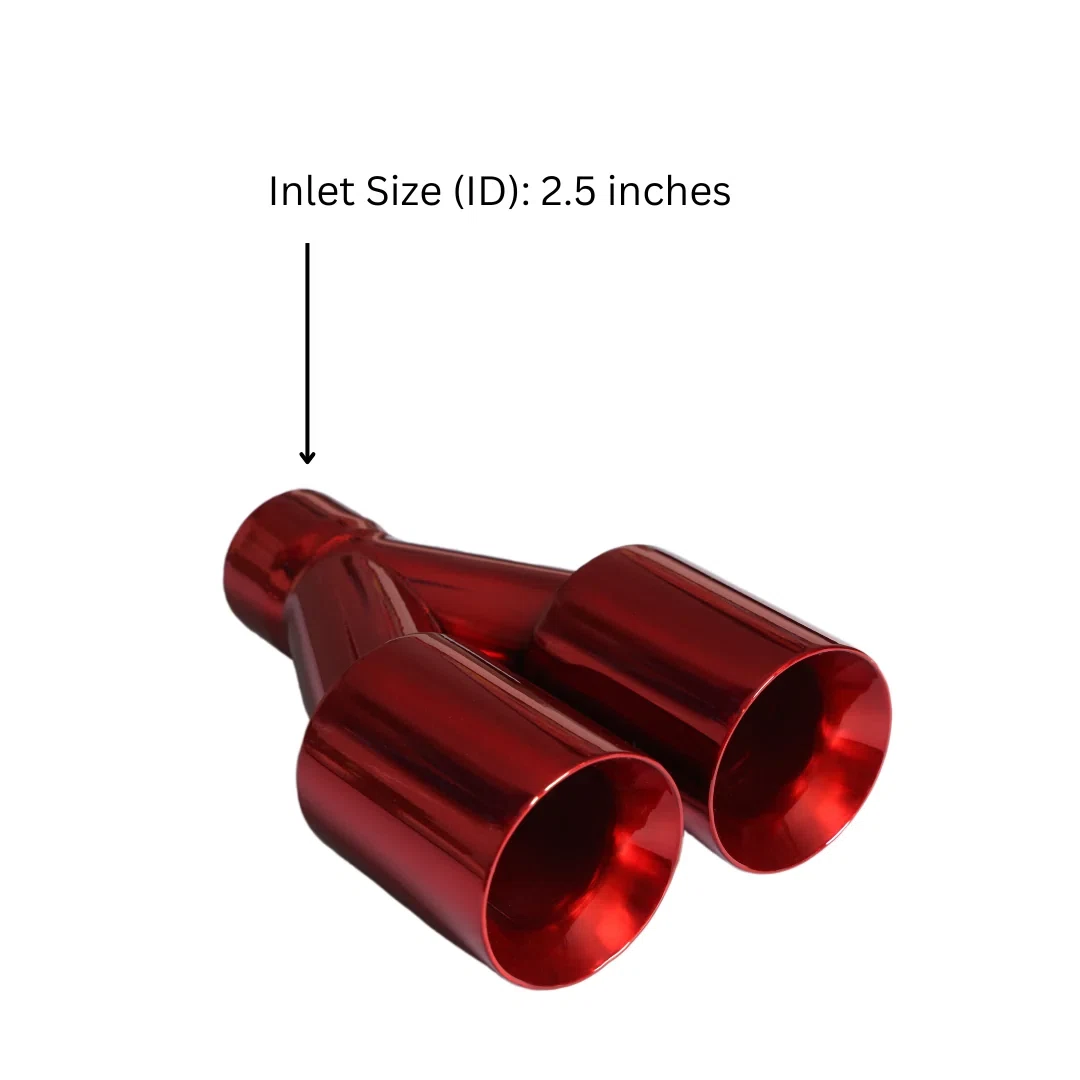 Dual Round Double Wall Straight Cut Tip Powered Coat JDM Red ET-0251RD